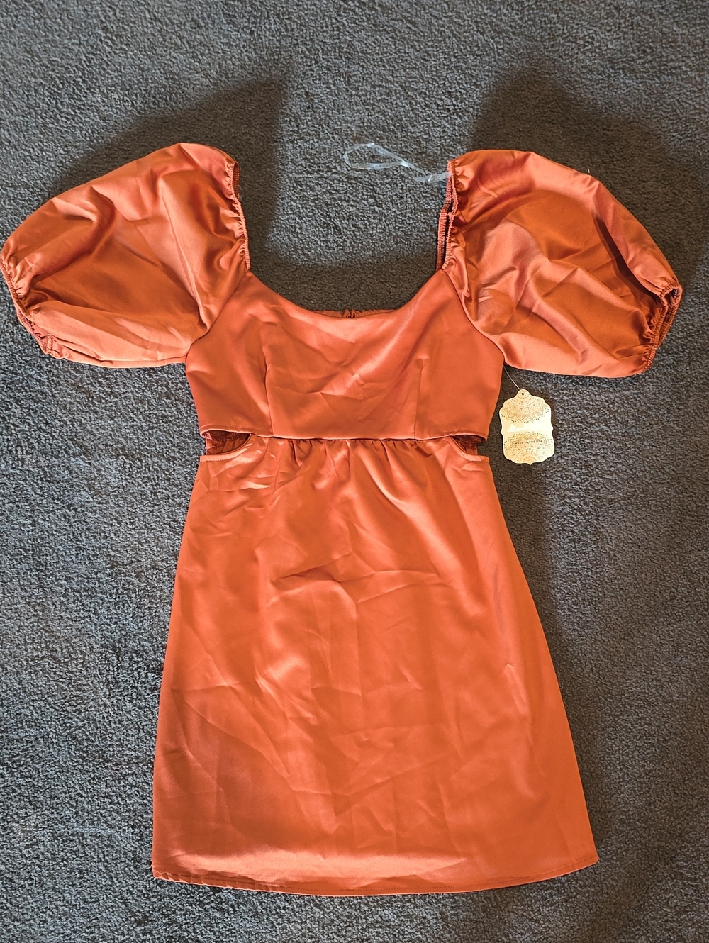 NWT Altar'd State Rust Orange Puff-Sleeve Mini Dress